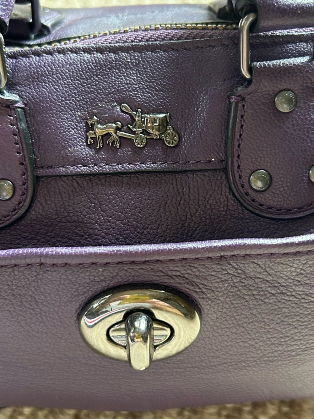 Coach Vintage Purple Leather Turnlock Satchel w/o should strap